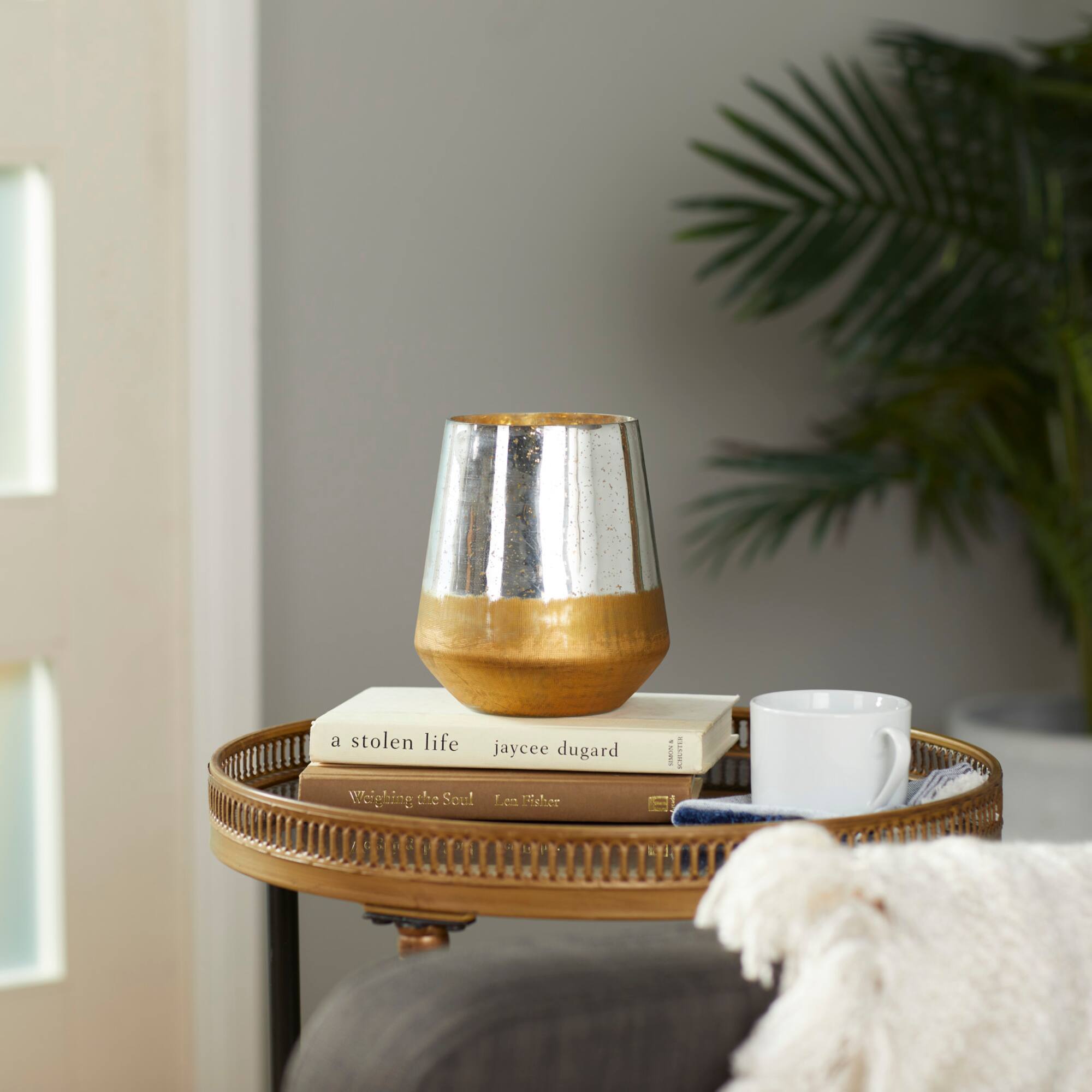 7" Gold & Silver Glass Modern Candlestick Holder